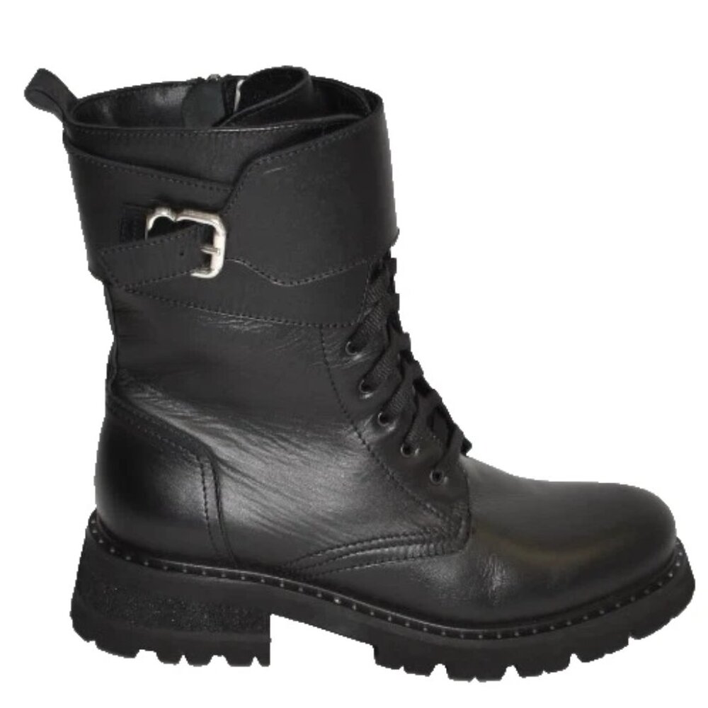 New! La Canadienne Cody Lace Up Buckled Booties Black Leather Size 10 DD514